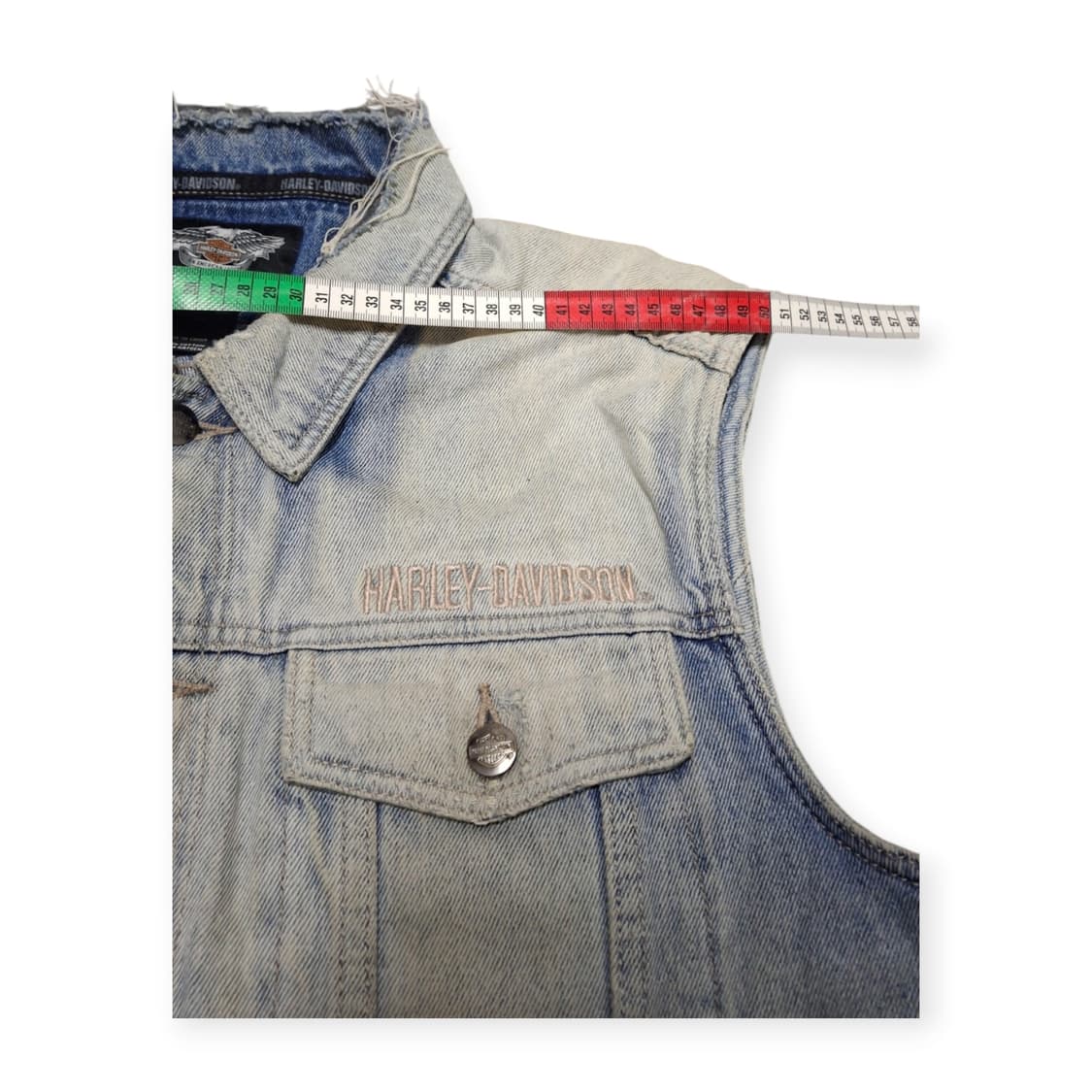 L)할리데이비슨 모터사이클 데님 조끼 청조끼 빅로고 자수패치 상품이미지8
