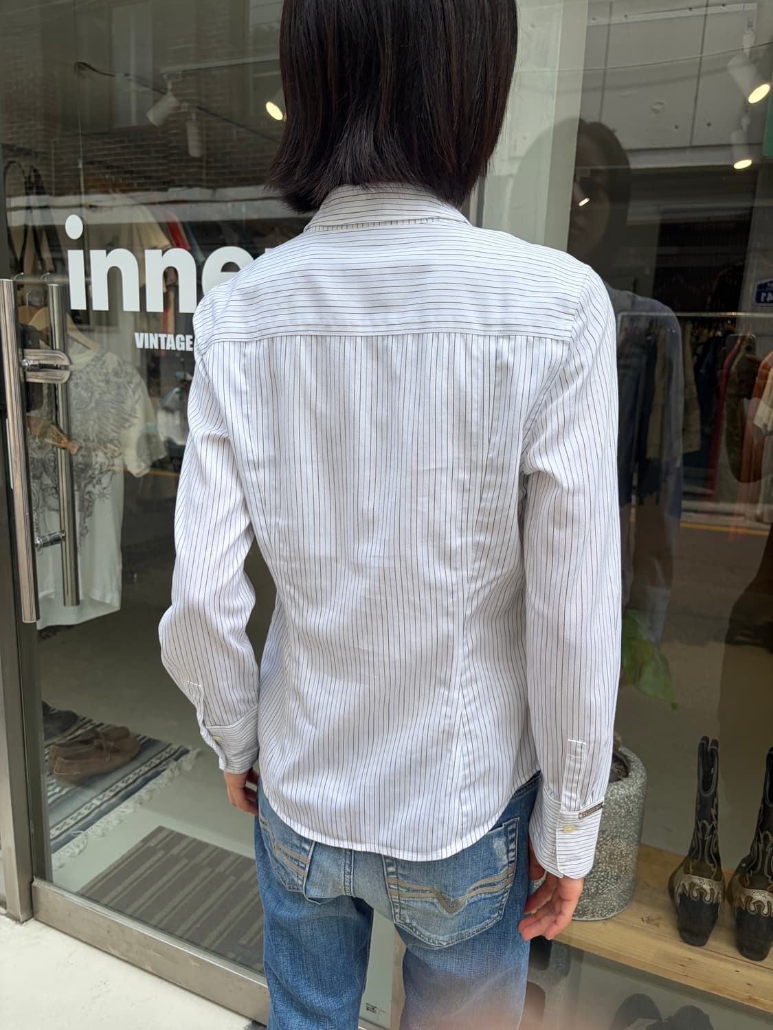 Calvin Klein 오픈카라 스트라이프 셔츠 S 상품이미지5