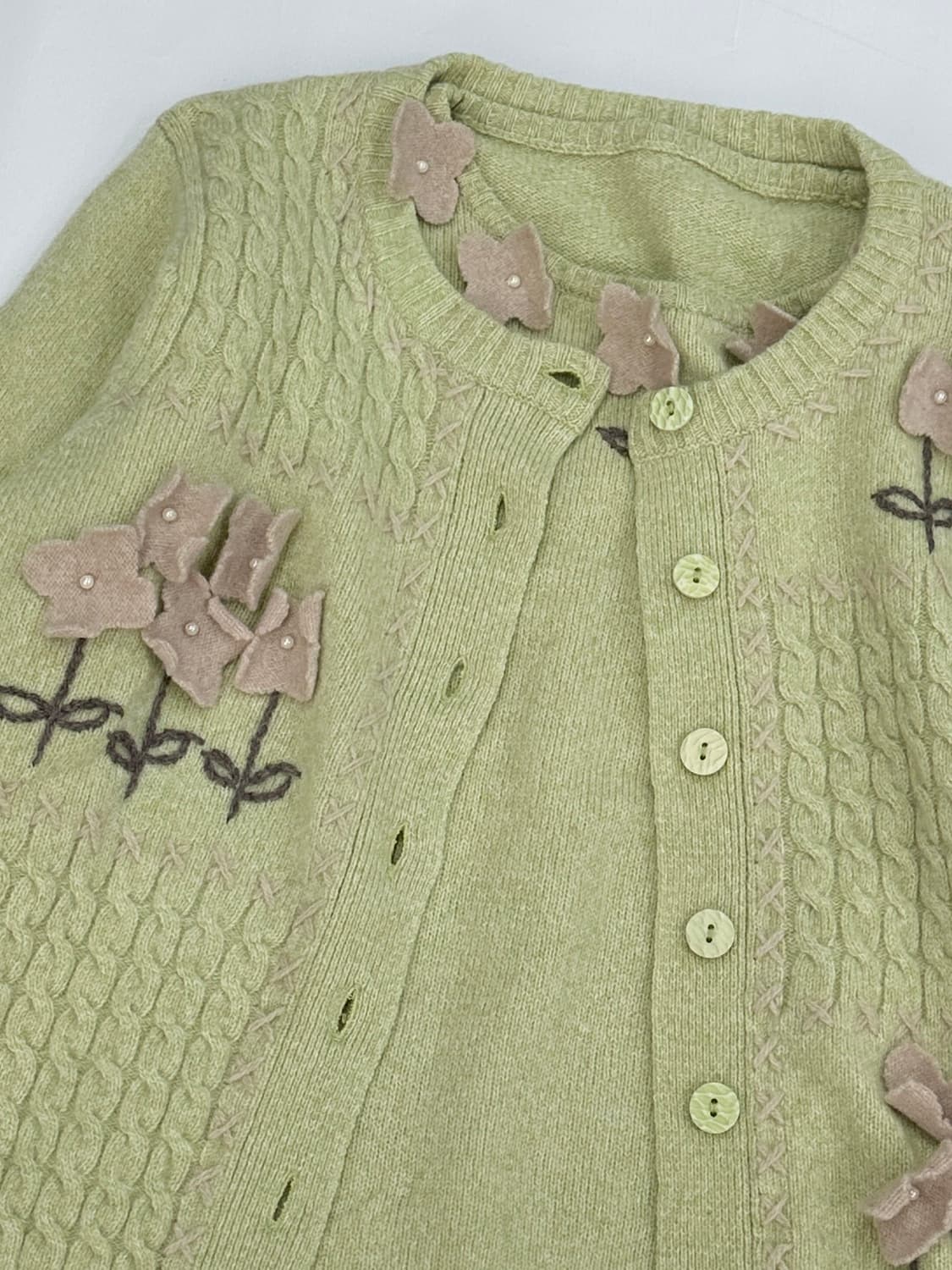 🍀하구미의 러블리 모리걸 플라워 말차우유 투피스🍀 니트 가디건  상품이미지7