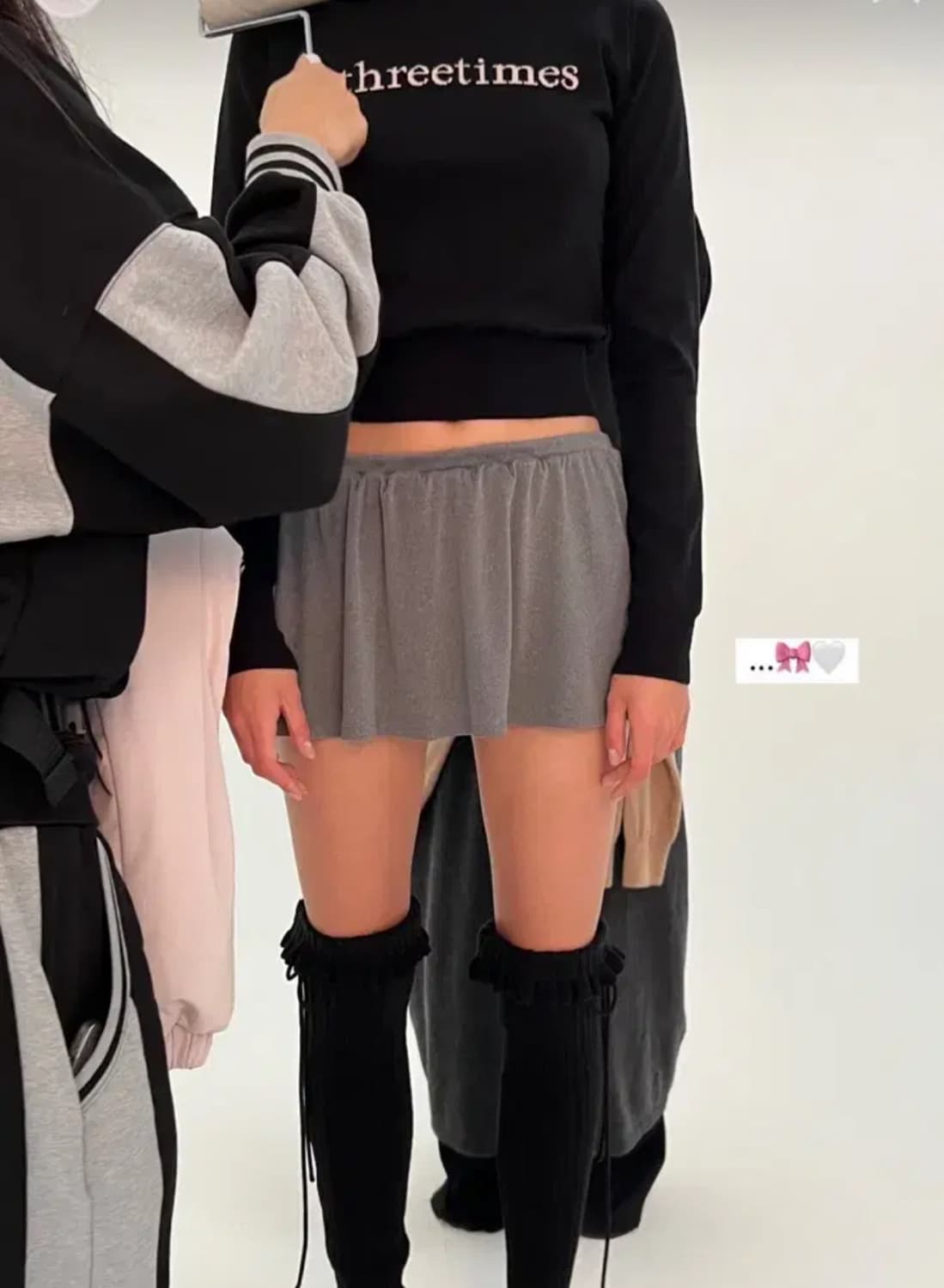 쓰리타임즈 클래식 핑크 로고 니트탑 블랙 S 상품이미지3