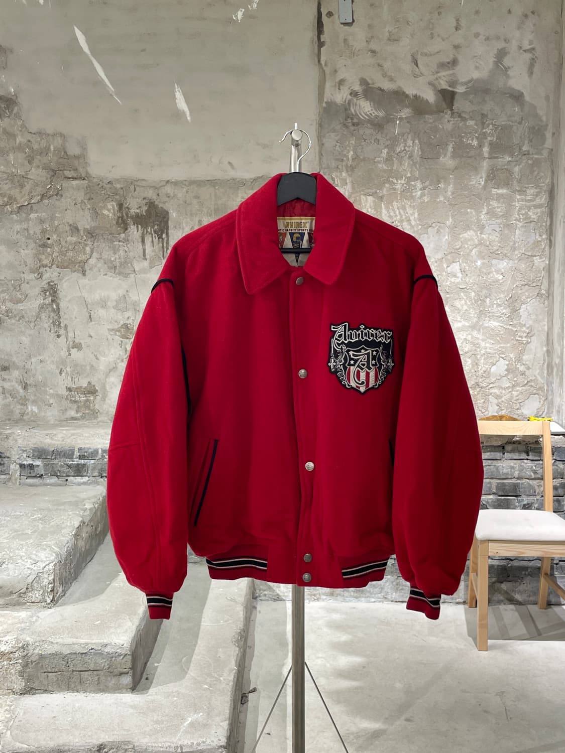 아비렉스 레드 usa 앰블럼 봄버 핏 울 바시티 자켓 상품이미지2
