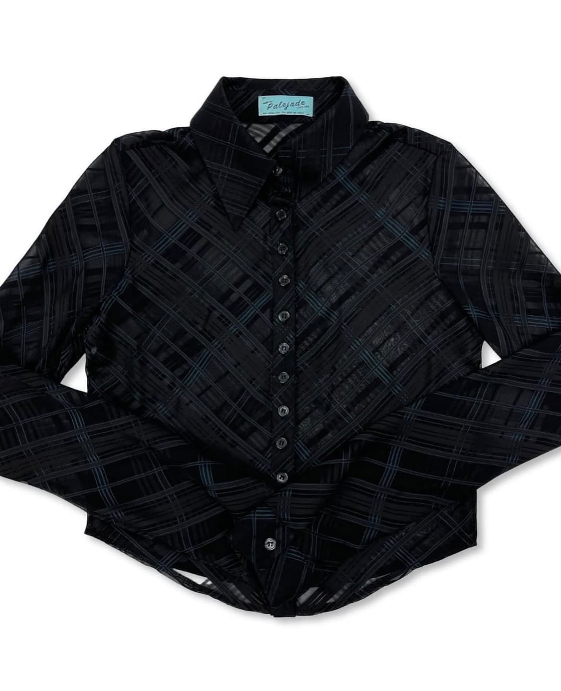 [새상품/M]페일제이드 시스루 체크 셔츠 블라우스 네이비&블랙 상품이미지6