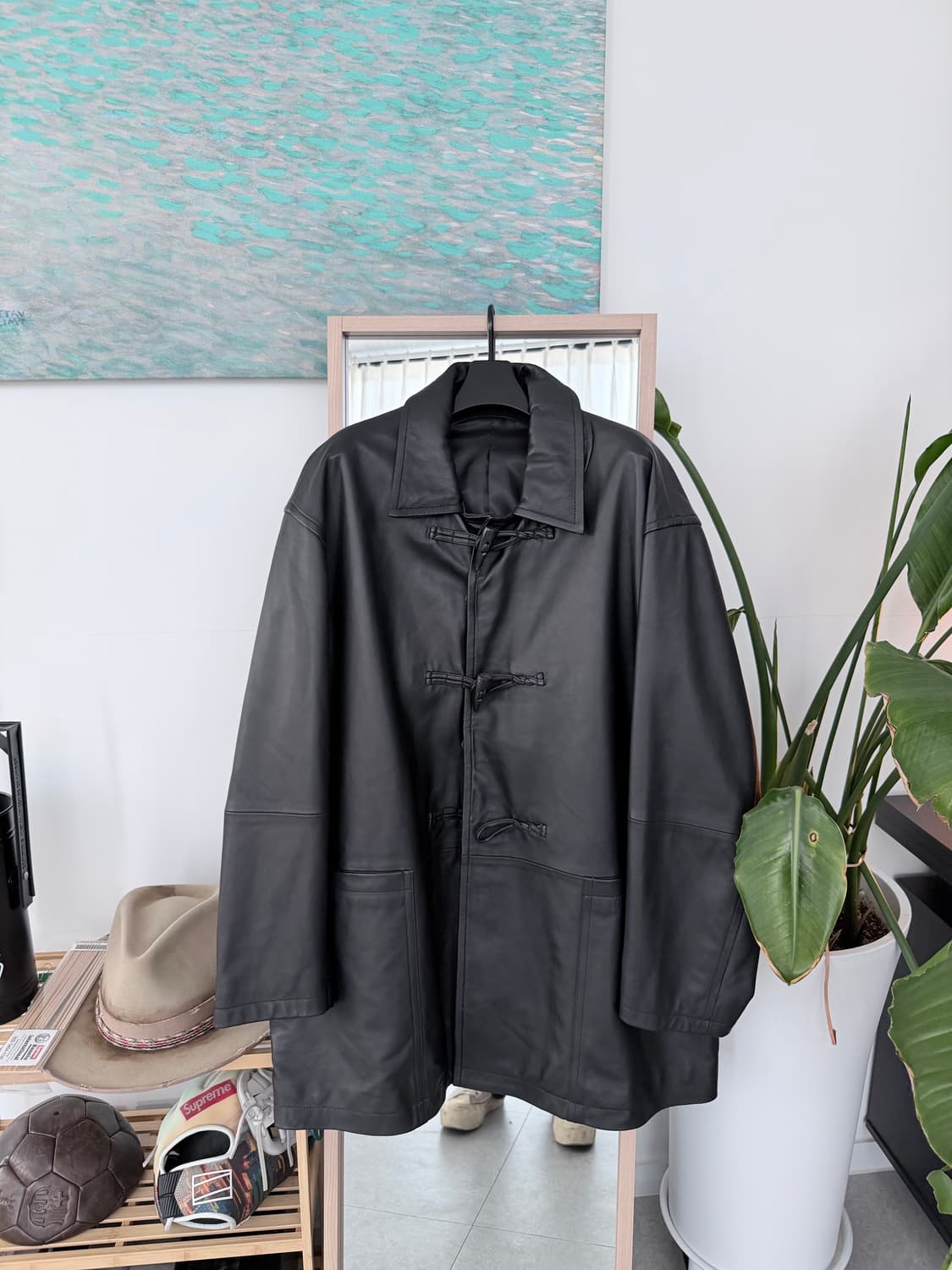 2size) ccu 하프더플코트 쉽스킨 레더 상품이미지2