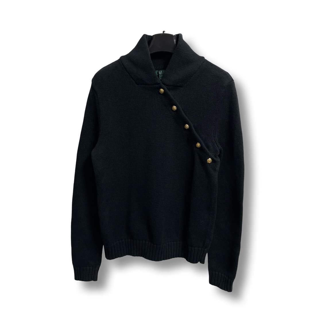 [S] 로렌 랄프로렌 사선 버튼 블랙 니트 상품이미지1