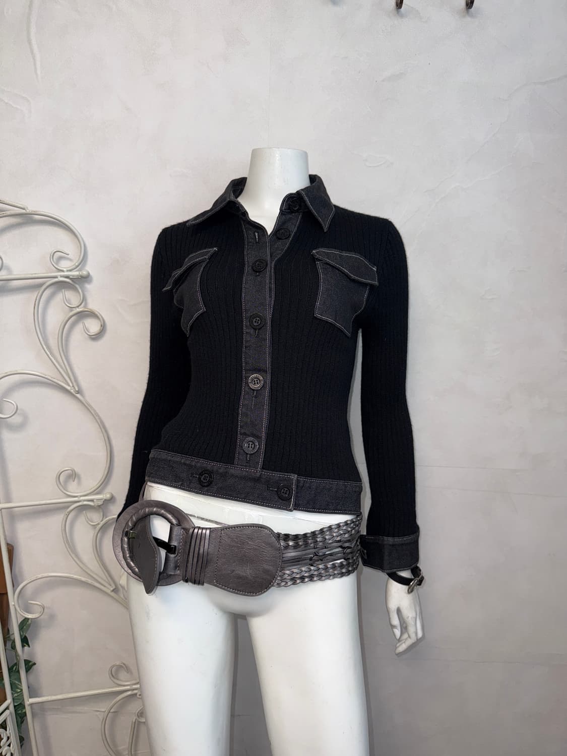 Black denim pocket pk knit button 가디건 상품이미지4