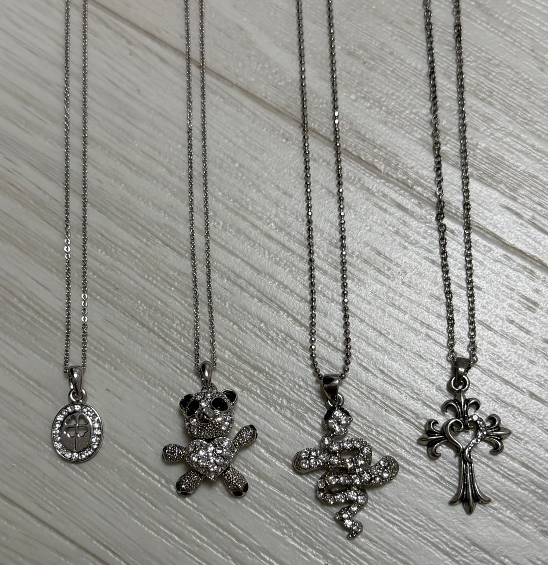 빈티지 크롬깔 뱀 판다 동물 네잎클로버 십자가 큐빅 목걸이 상품이미지3