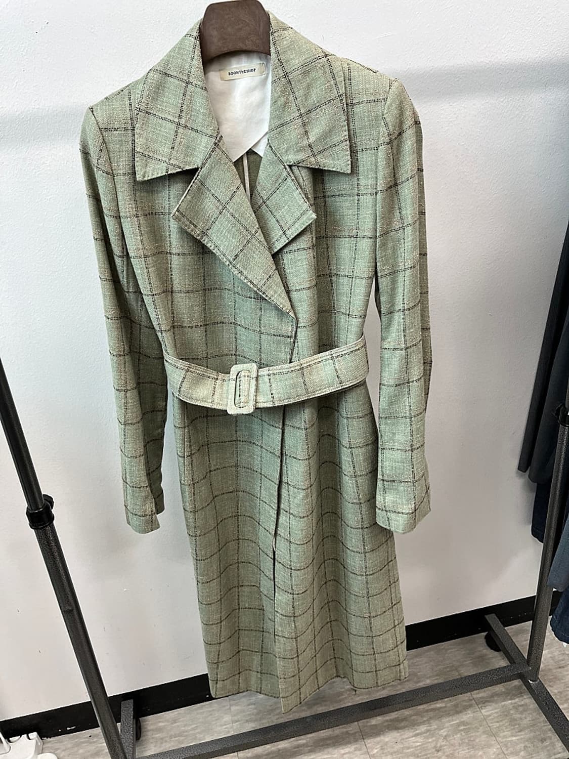 여) 분더샵 체크 린넨 트렌치코트 상품이미지2