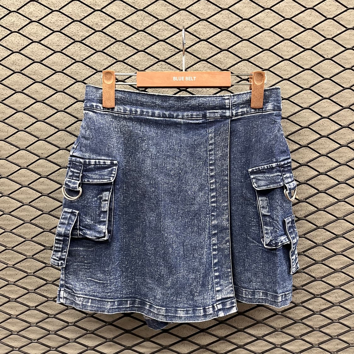 JPN VINTAGE 데님 숏 팬츠 랩 스커트 카고 뒷밴딩 진청 치마바지 상품이미지2