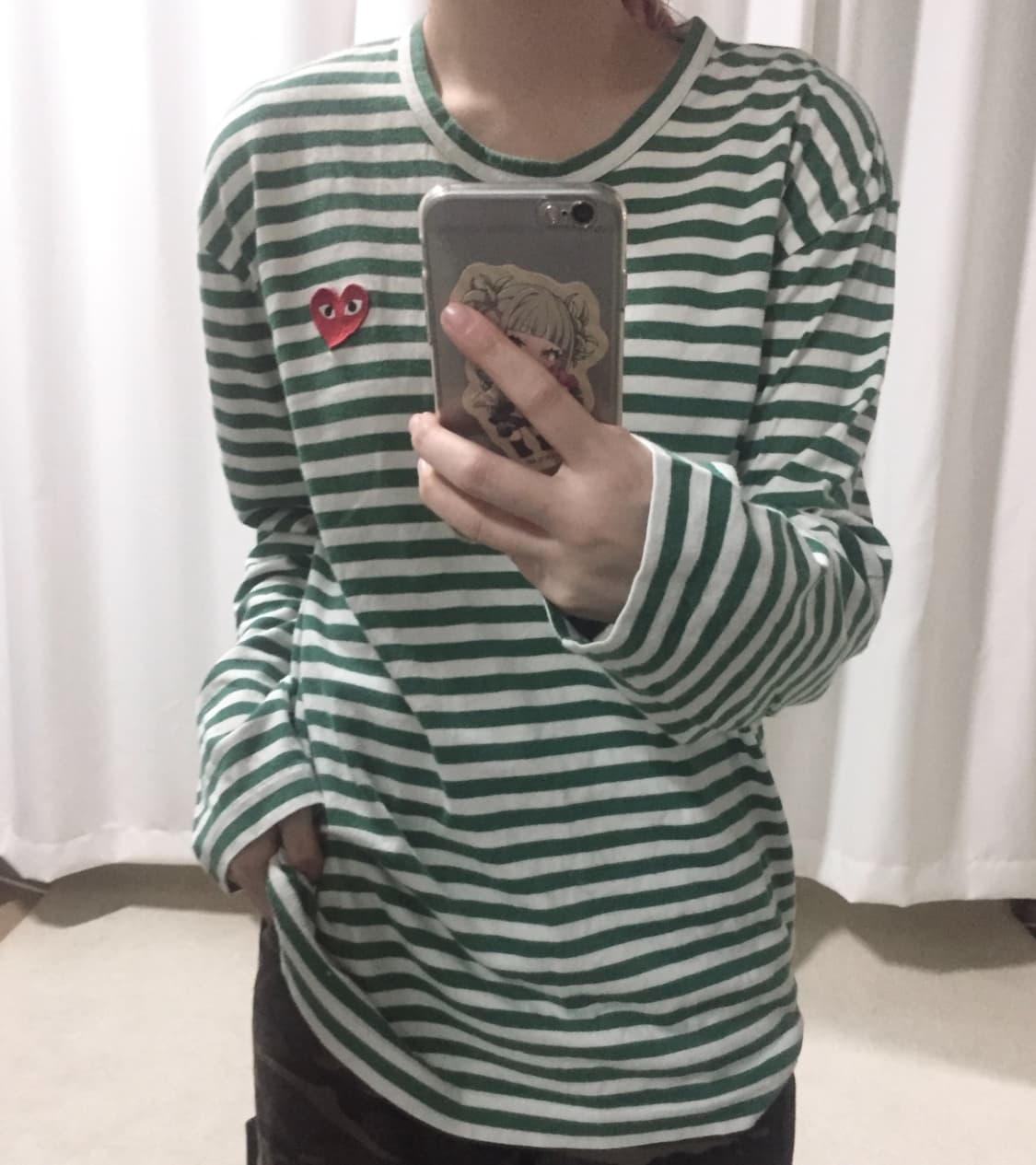 꼼데가르송 그린 스트라이프 단가라 롱슬리브 긴팔 티셔츠 상품이미지1