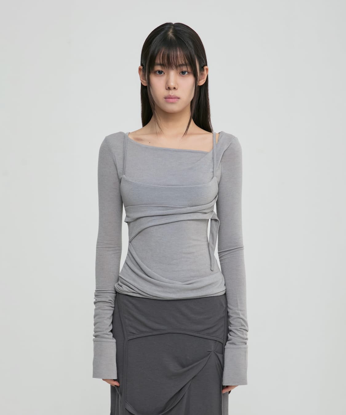 Layered Bustier Long Sleeve (FL-105_Gray 상품이미지1