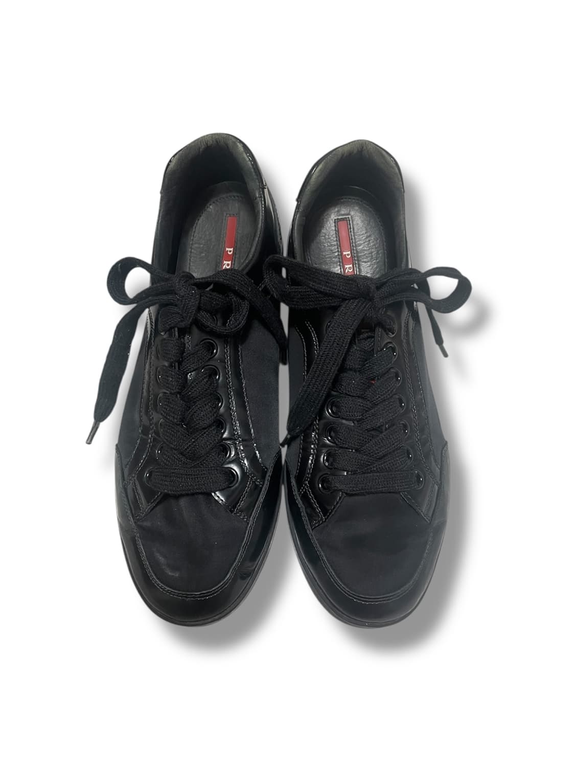 275~280) 프라다 유광 레더 나일론 스니커즈 신발 블랙 상품이미지2