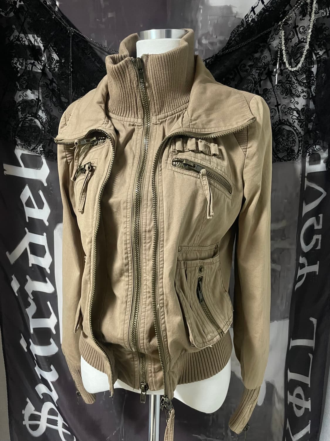 00s 하이넥 투웨이지퍼디테일포켓카고야상봄버밀리터리자켓 y2k핀터레스트 상품이미지2