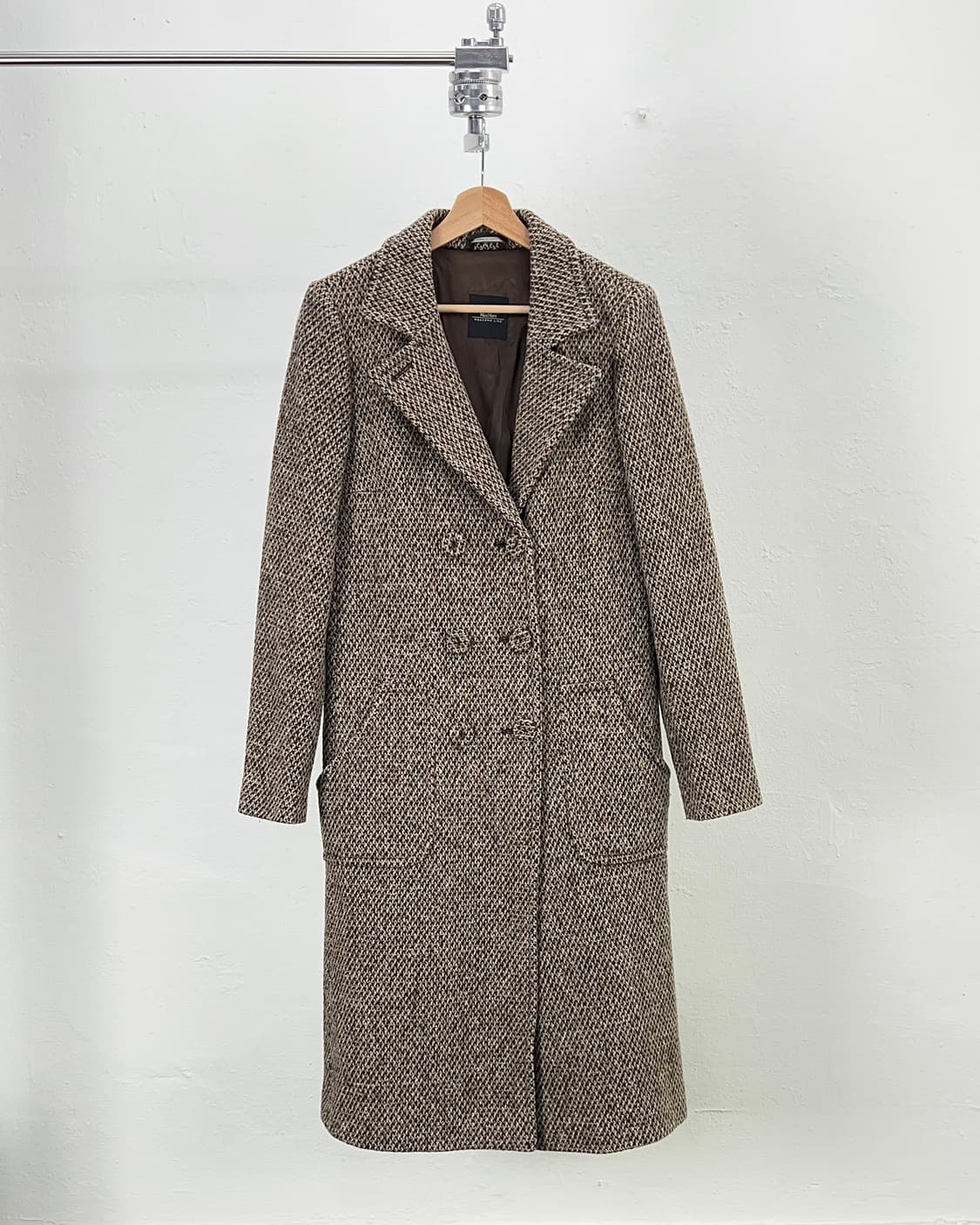 막스 마라 하운드 투스 체크 울 헤링본 롱 코트 상품이미지1