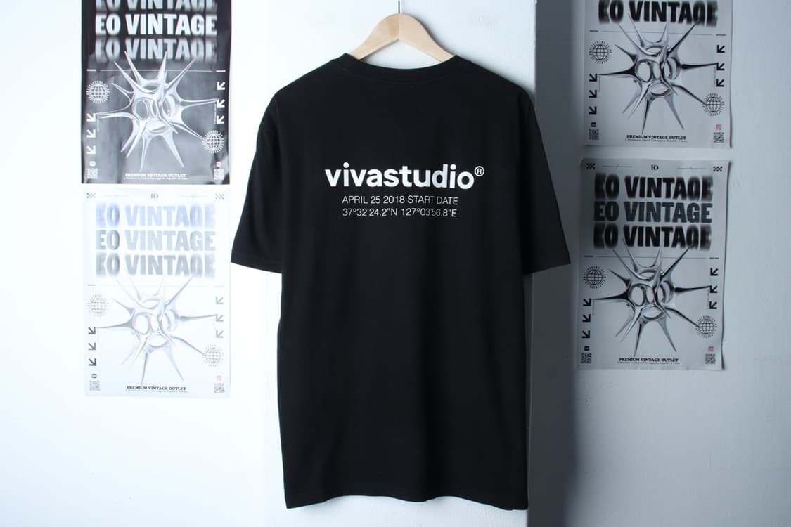 (L-XL) 비바스튜디오 반팔 티셔츠 스몰로고 블랙 올드스쿨-7B41 상품이미지6