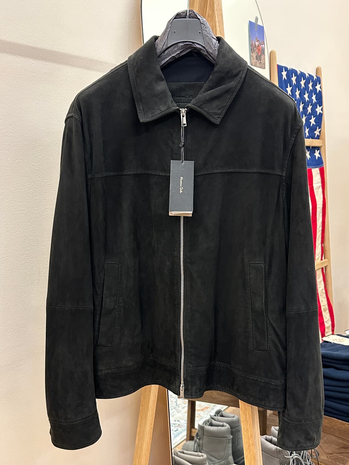 [새제품] 마시모두띠 고트스킨 스웨이드 가죽자켓 블루종 블랙 L 상품이미지1