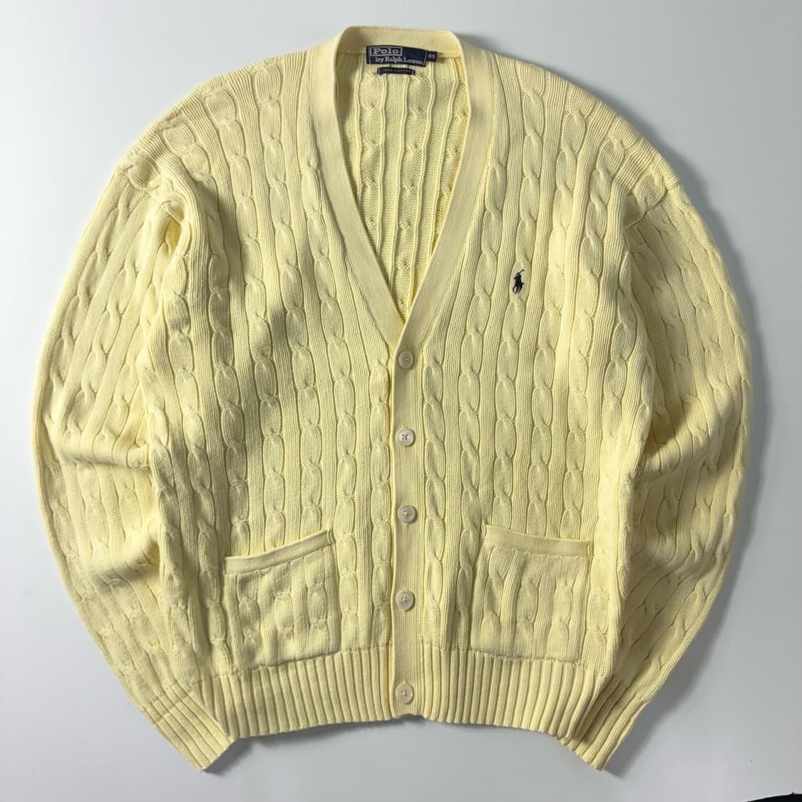 Polo  폴로 랄프로렌 자수 코튼 옐로우 꽈배기니트 가디건  상품이미지1