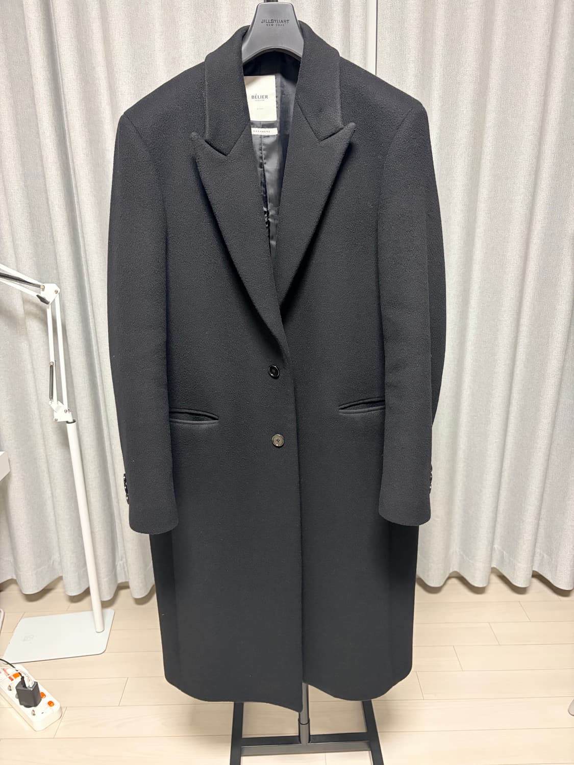 벨리에 피크드 라펠 싱글 캐시미어 코트 블랙 M 상품이미지3