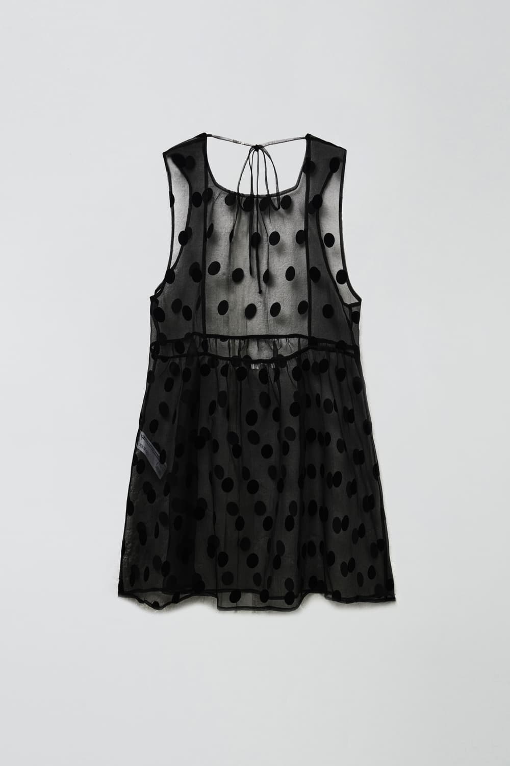 마조네 리본 디테일 블랙 도트 후로킹 시어 오간자 레이어드 미니 드레스 상품이미지3