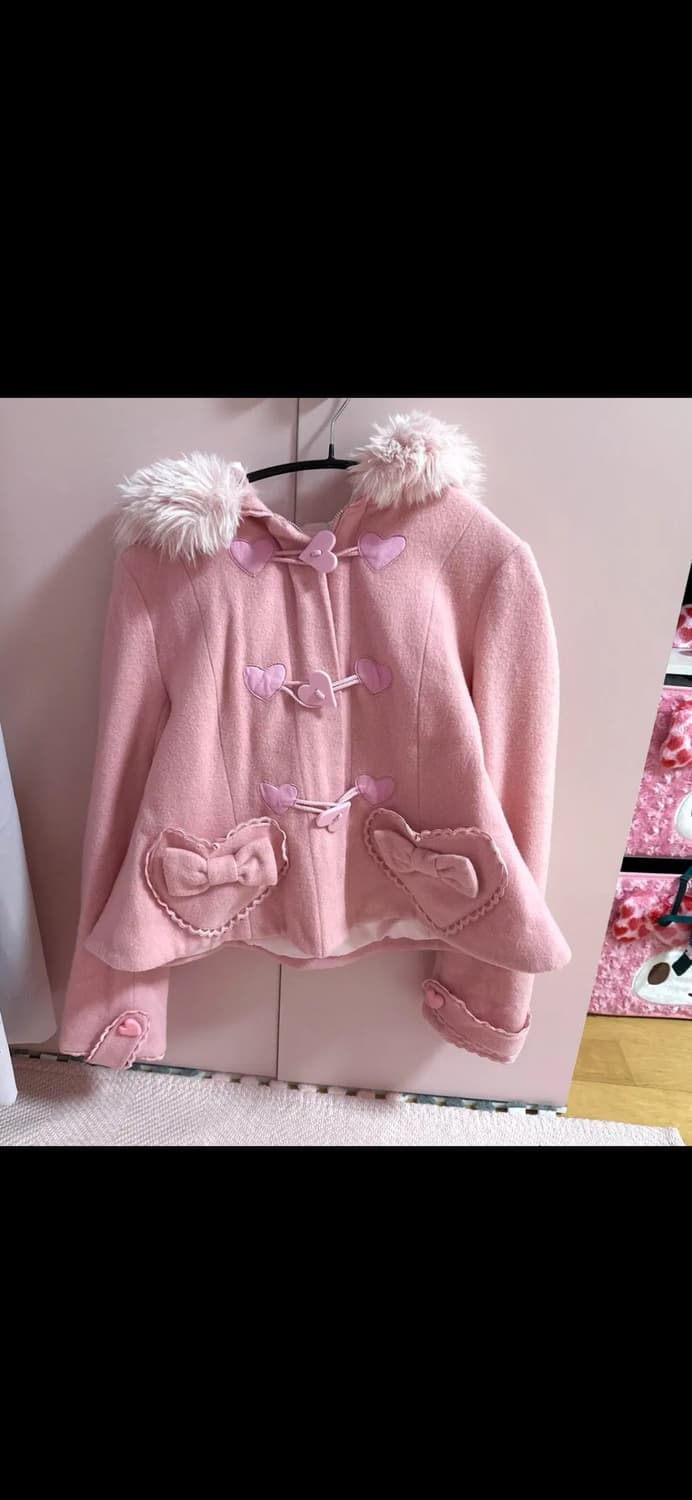 엔젤릭프리티 히메갸루 고전 퍼 하트 후드 러블리 딸기우유 핑크 숏코트 상품이미지1