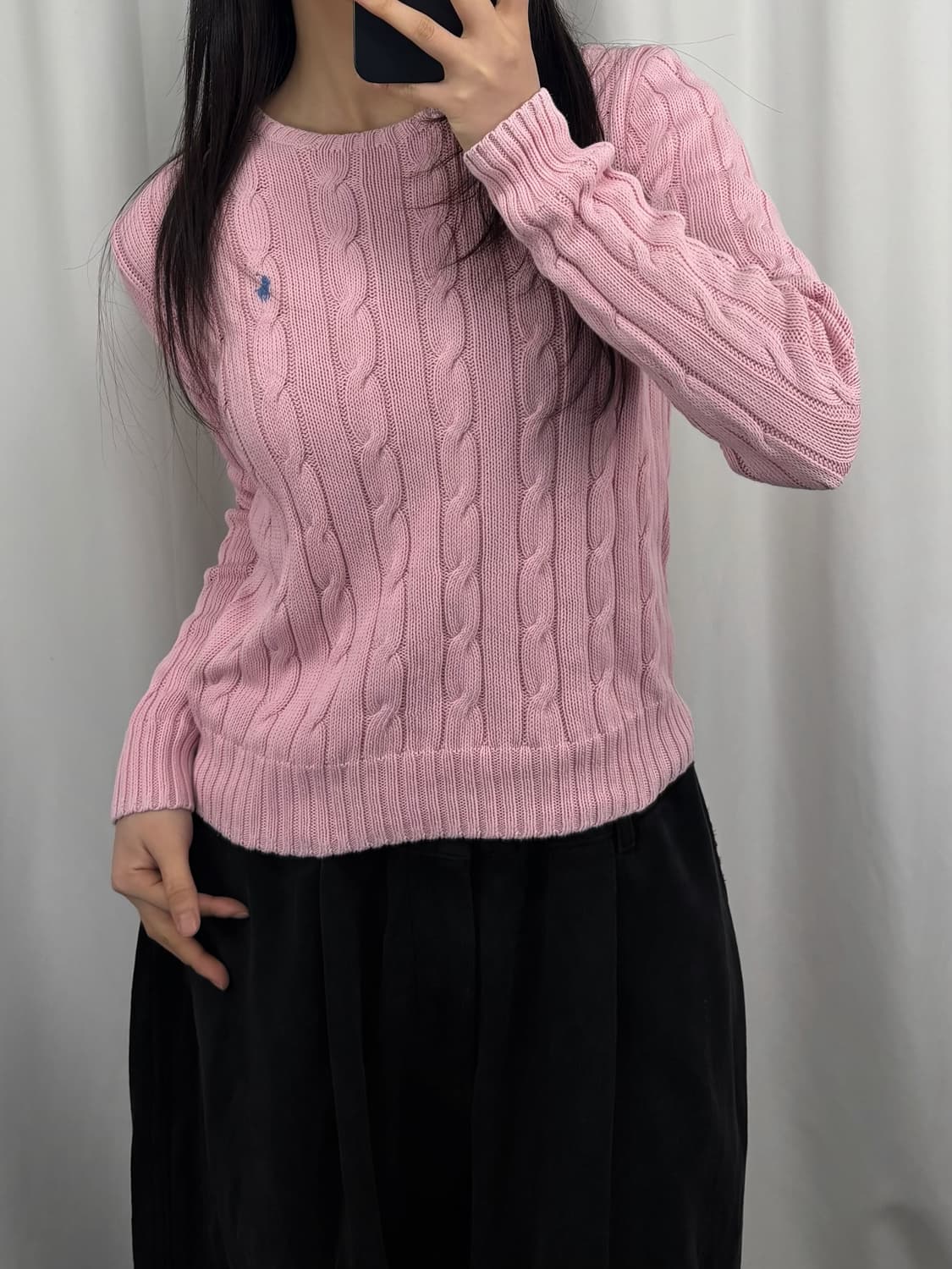 폴로 QR 핑크 꽈배기 니트 상품이미지1