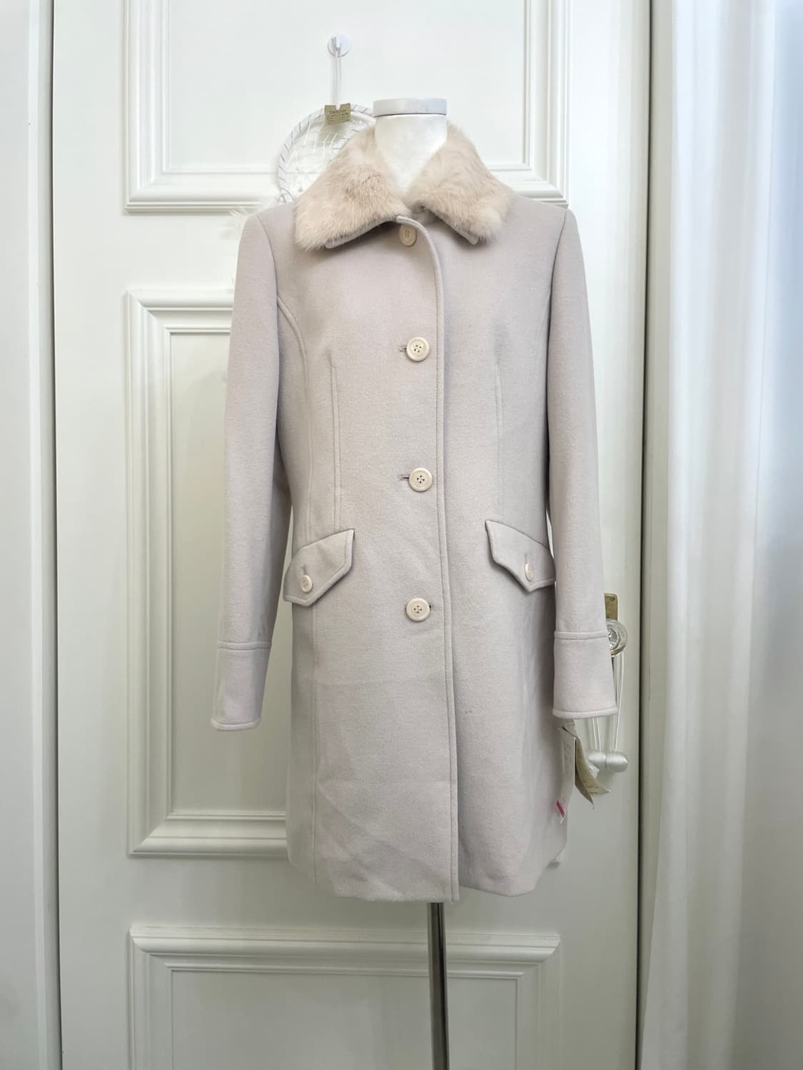 sheer pink basic fur pocket coat 상품이미지1