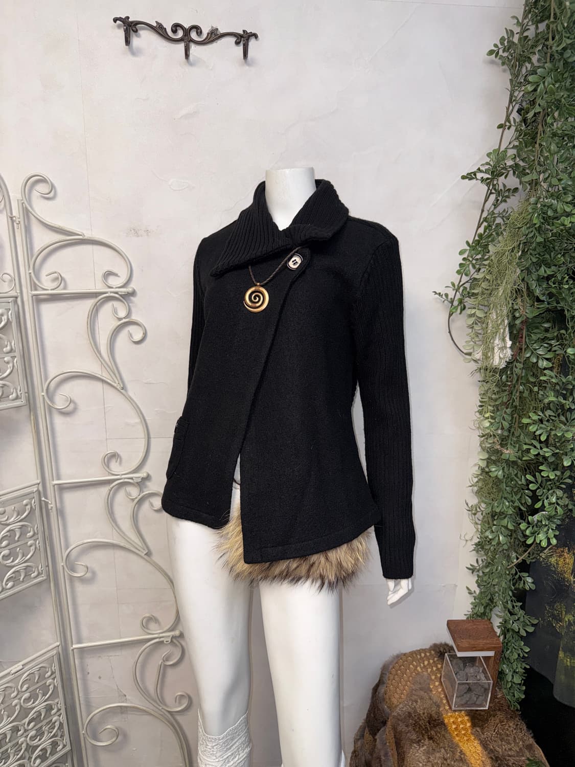 Black wool knit button wrap jacket 상품이미지1
