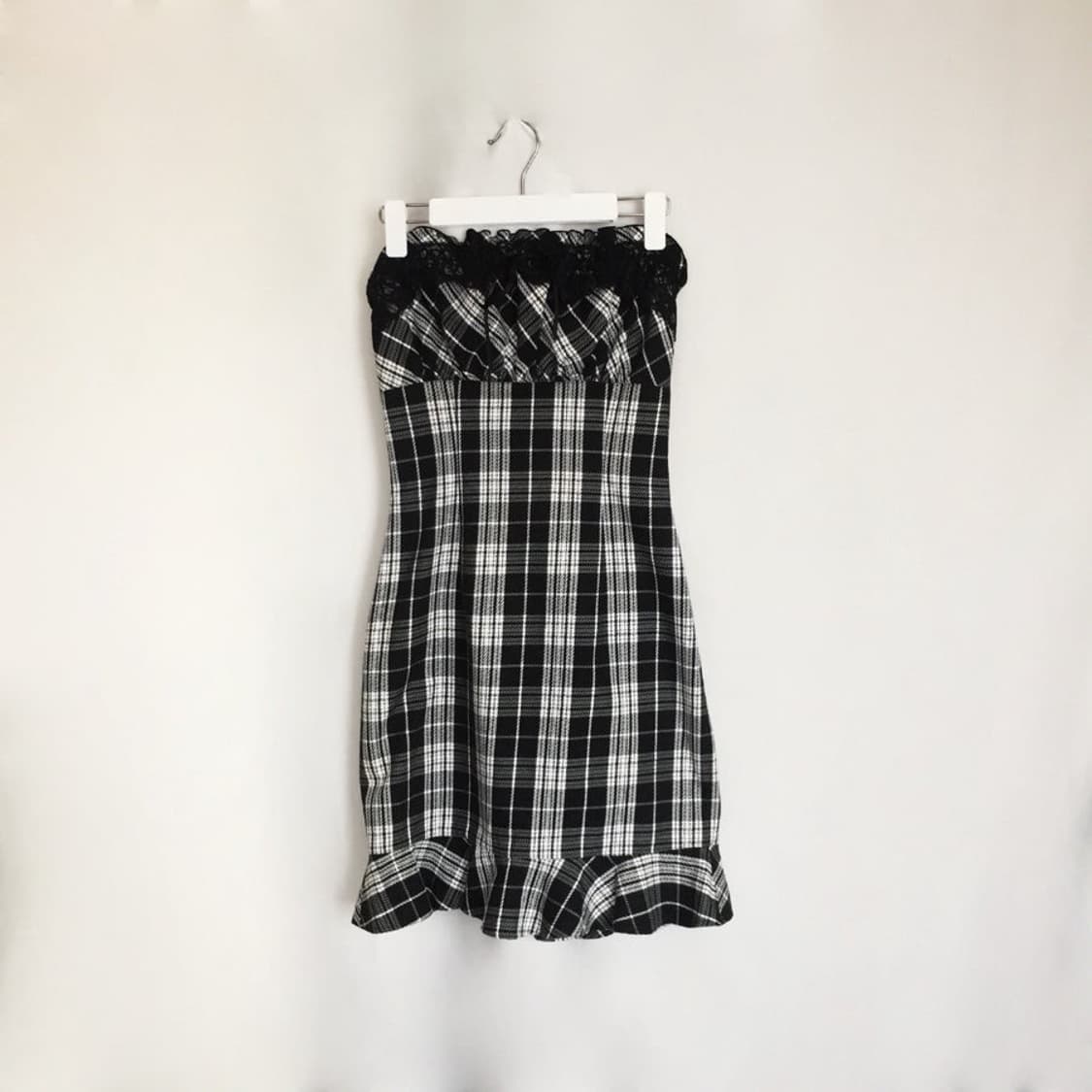 645.  black and white check slim mini dr 상품이미지1