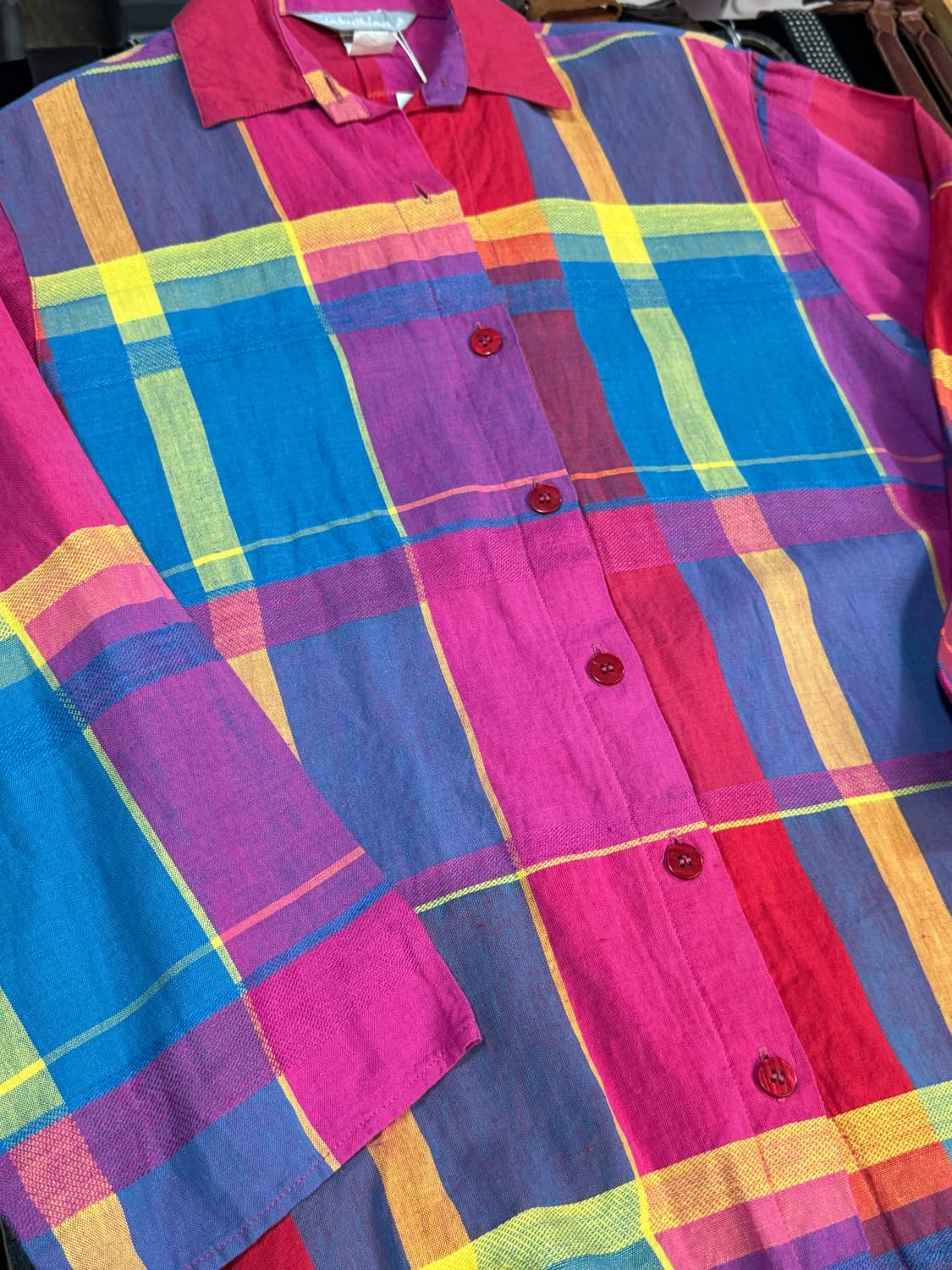 90s 인투이션 usa 빈티지 컬러블록 체크 셔츠 상품이미지2