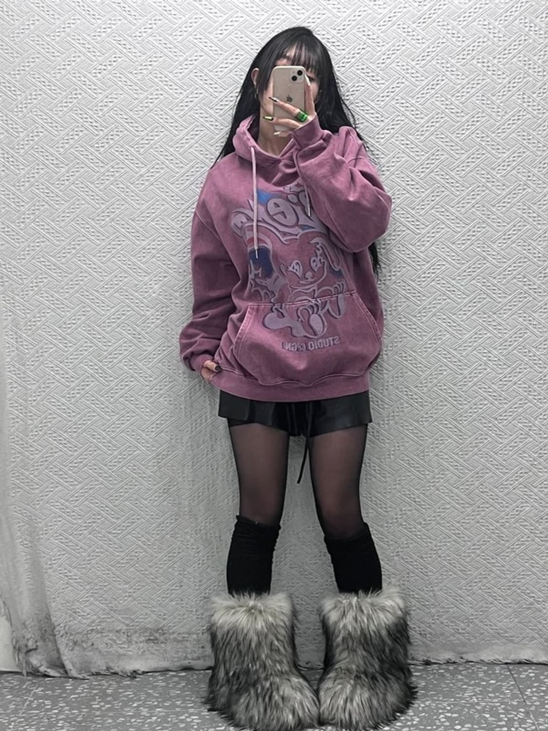 꼼파뇨 매드홉피 피그먼트 키치 인디핑크 기모 후드티 L C08680 상품이미지2