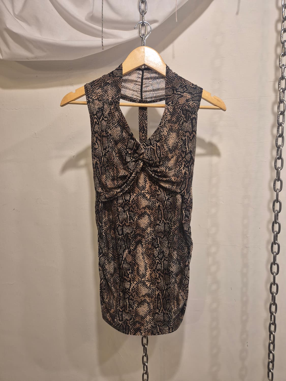 파이톤 패턴 셔링 브라운 블랙 슬리브리스 갸루 y2k 펑크 상품이미지3