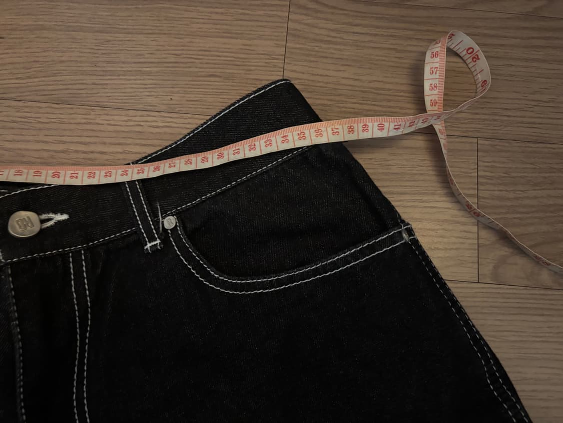 새상품급 RDVZ 스티치 흑정 데님 카고 와이드버뮤다반바지 남여공용mL 상품이미지5