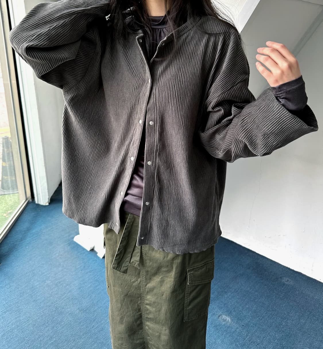 Irregular rib design wide cardigan jacke 상품이미지9