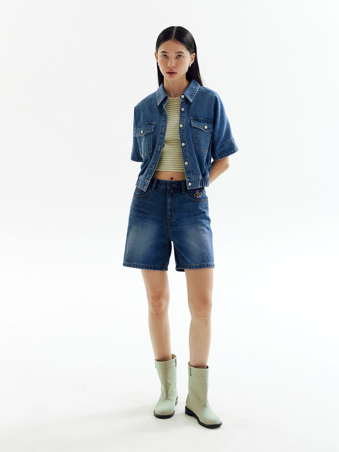 CHOWOO 프리미엄 데님셔츠 빈티지 웨스턴 크롭 트러커 청자켓 상품이미지2