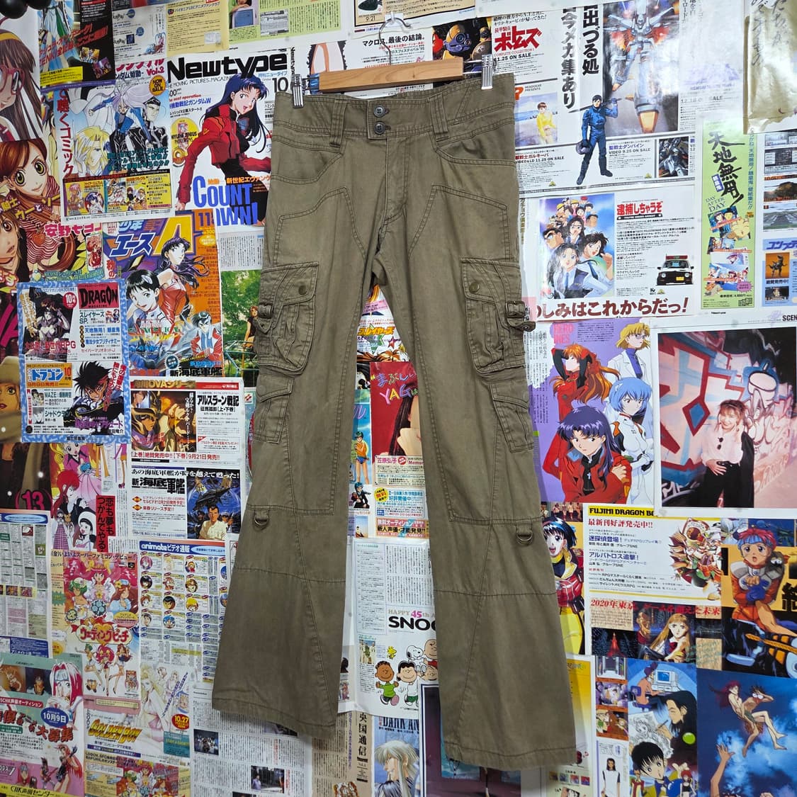 JPN 미쉘 클랑 카키 로우라이즈 세미 부츠컷 카고 팬츠 상품이미지1