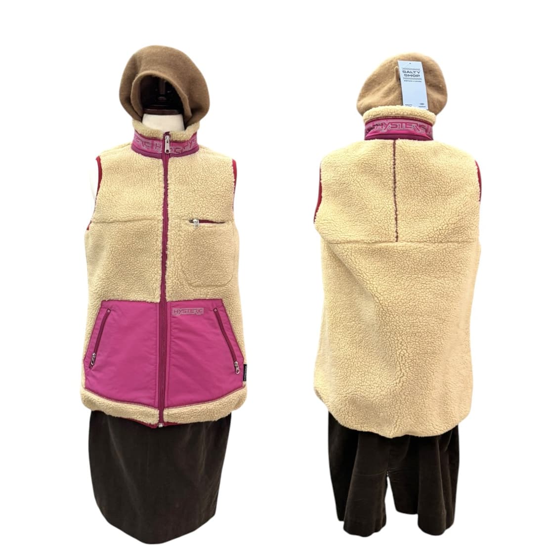 히스테릭글래머 딥파일 쉐르파 후리스 베스트 크림/핑크 상품이미지9