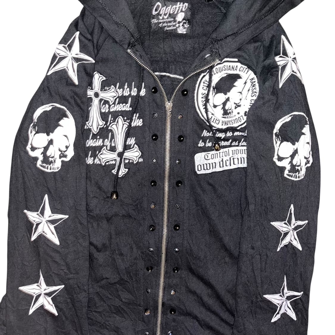 Oggetto 오게토 해골레이스 패치 스터드 후드집업 펑크y2k갸루 상품이미지2