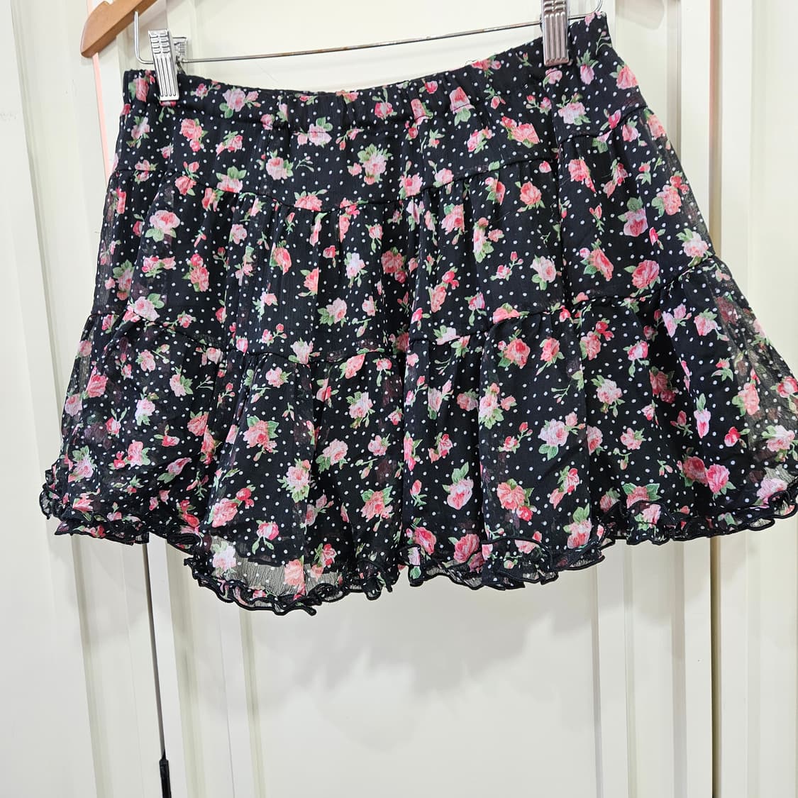 블랙 플라워 도트 미니 스커트 상품이미지5