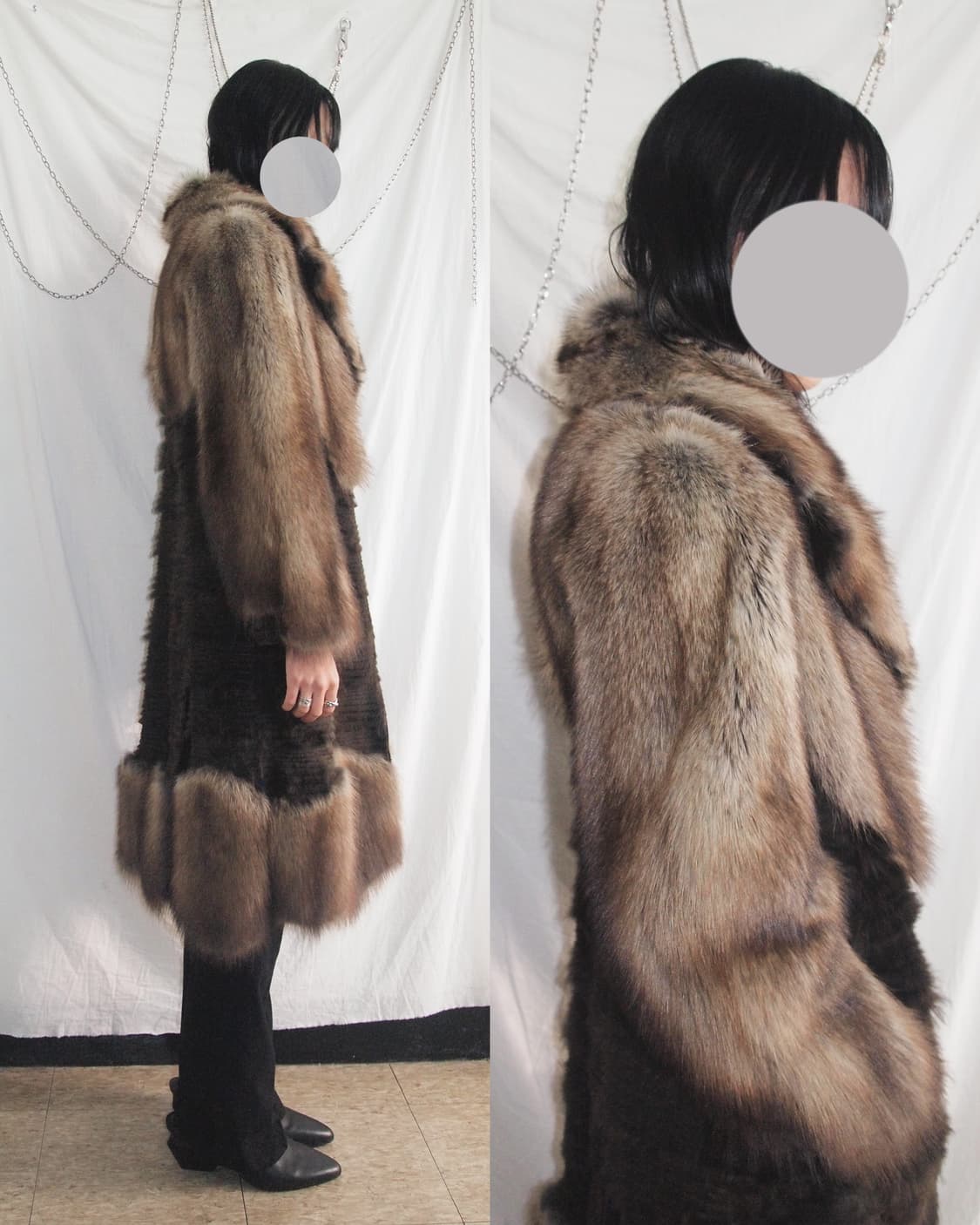 rare* 디올 존갈리아노 아트피스 패치워크 피셔 퍼 오버코트 상품이미지5