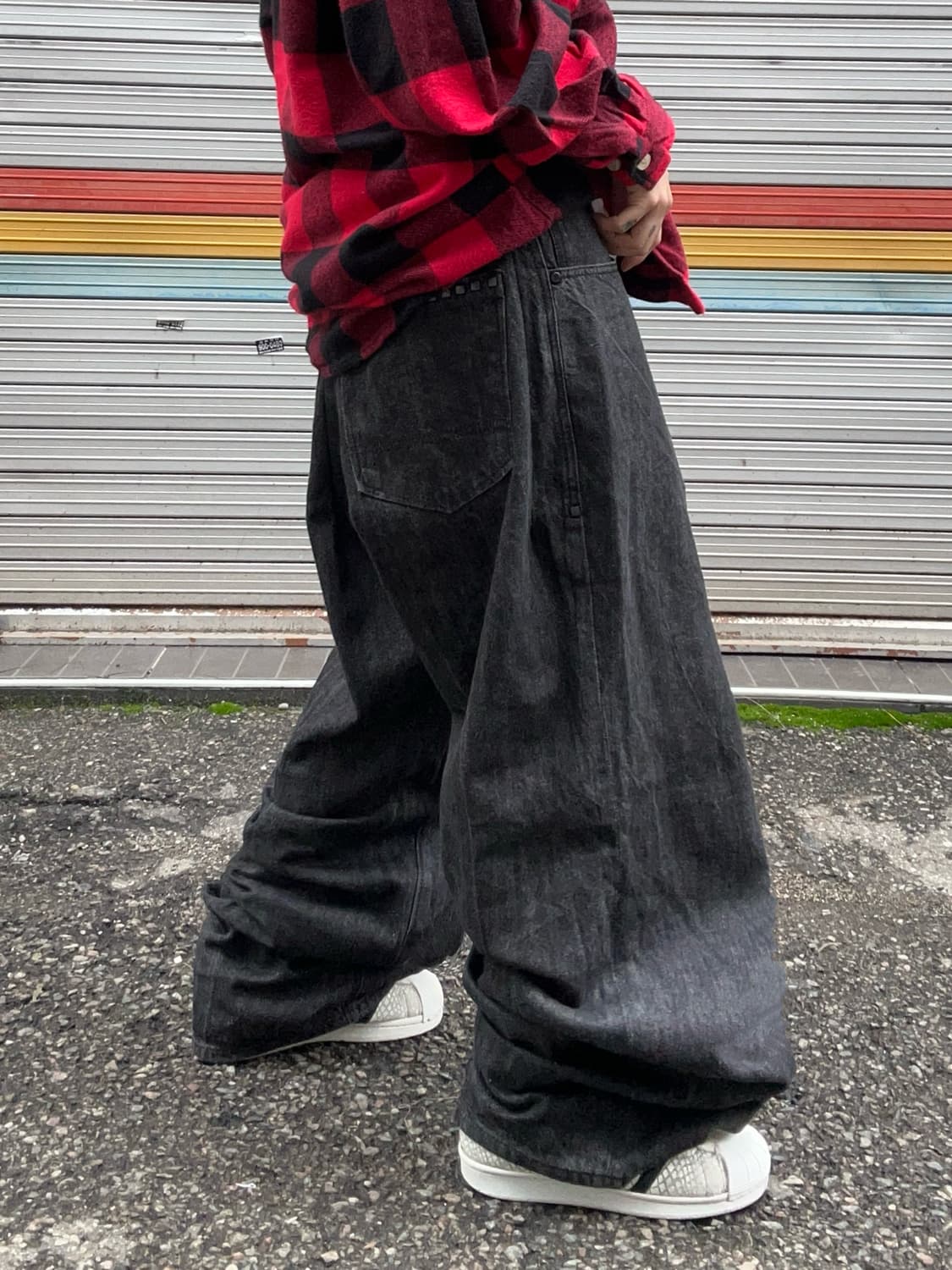 90s SEAN JOHN 블랙 스터드 워싱 데님와이드팬츠 상품이미지3