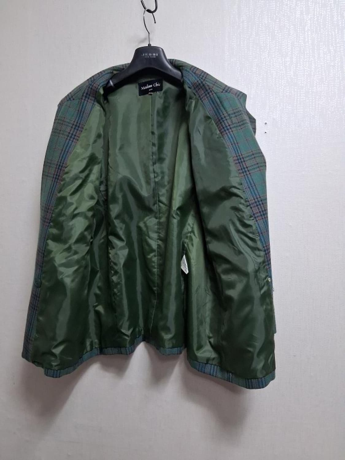 Madam Chic 일본구제 100%순모 그린체크 레트로체크 순모울쟈켓  상품이미지4
