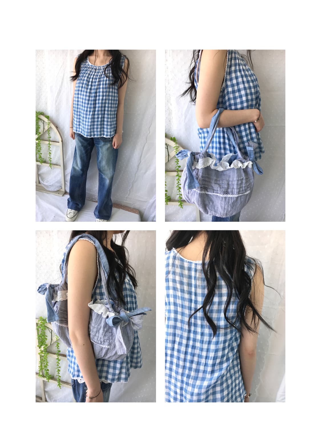 [HANDMADE] 핸드메이드 블루 체크 나시 모리걸 상품이미지2