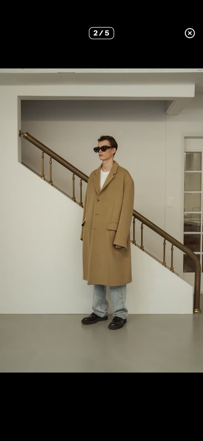 STU 3버튼 오버핏 핀턱 카멜 코트 상품이미지1