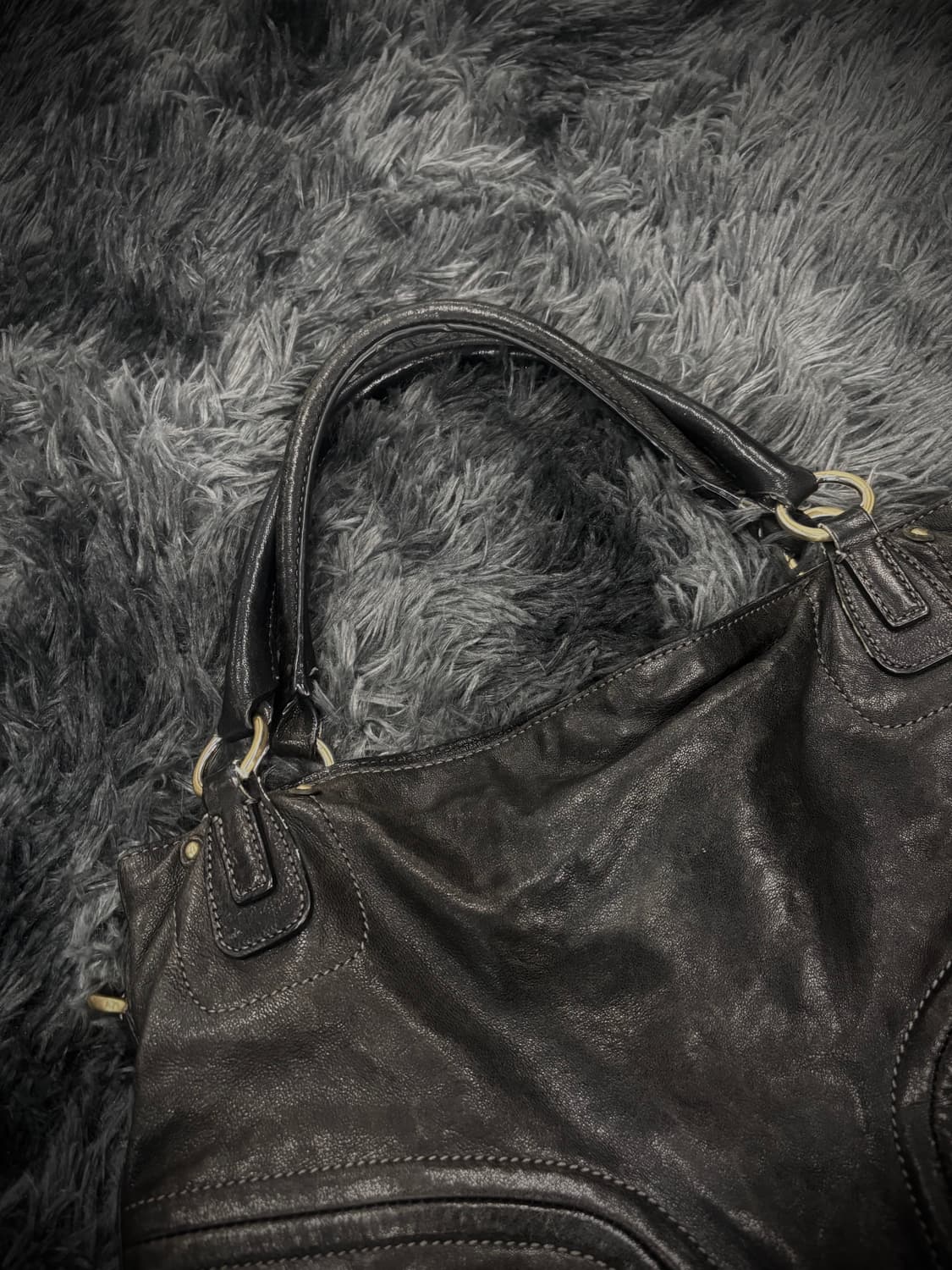 빈티지 블랙 레더 지퍼 디테일 숄더백 상품이미지5