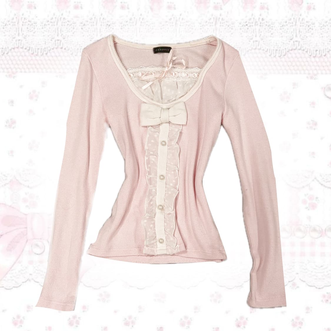 히메갸루 핑크 롱슬리브 도트 리본 상품이미지1