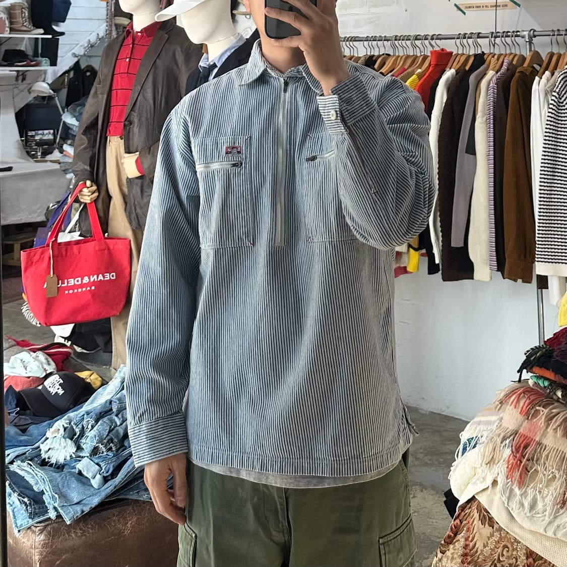 (착용컷) ROUGHNECK 워크 하프 집업 셔츠 (남성용 100) 상품이미지4