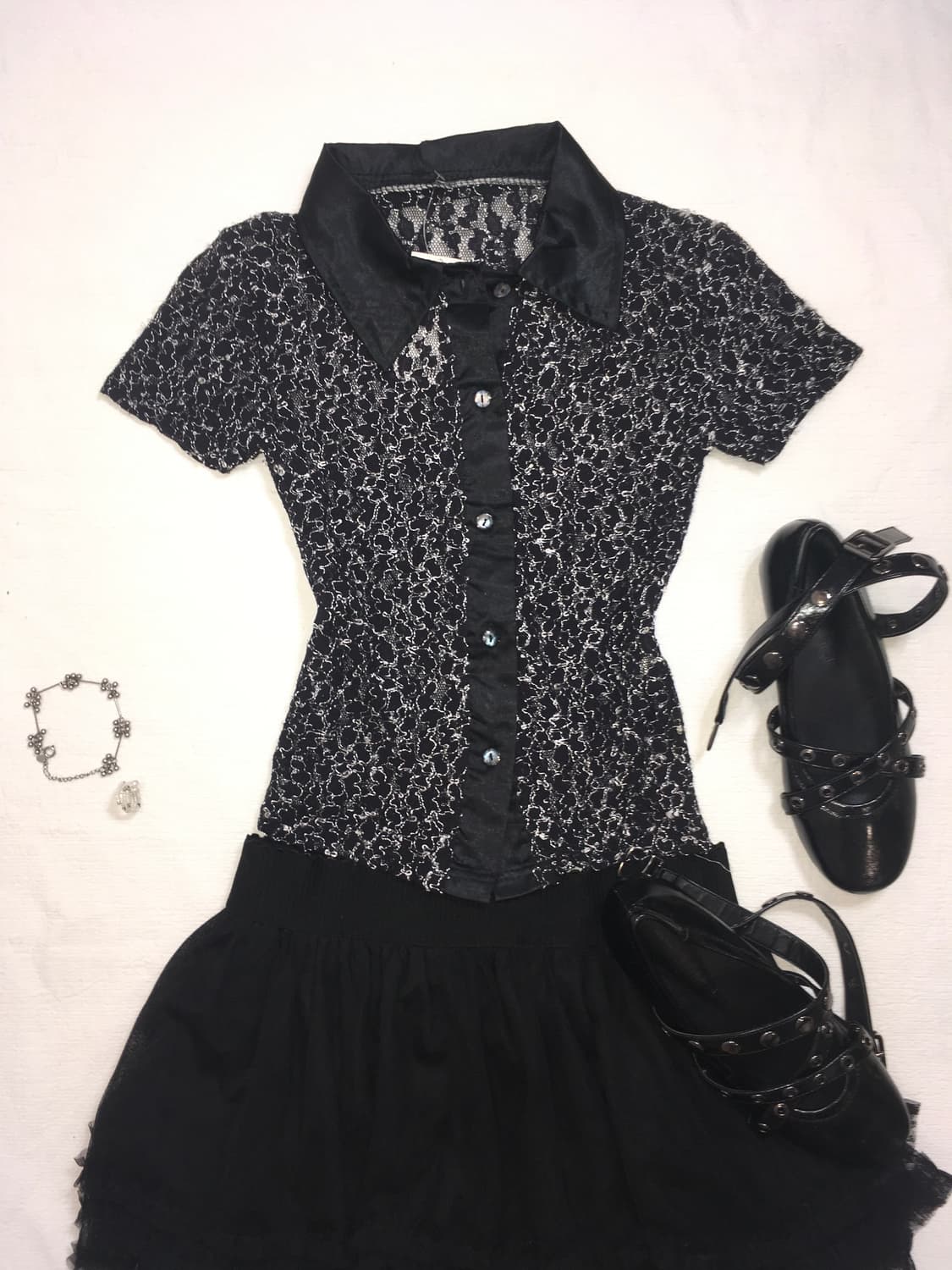 jpn vintage black see through pattern sh 상품이미지4