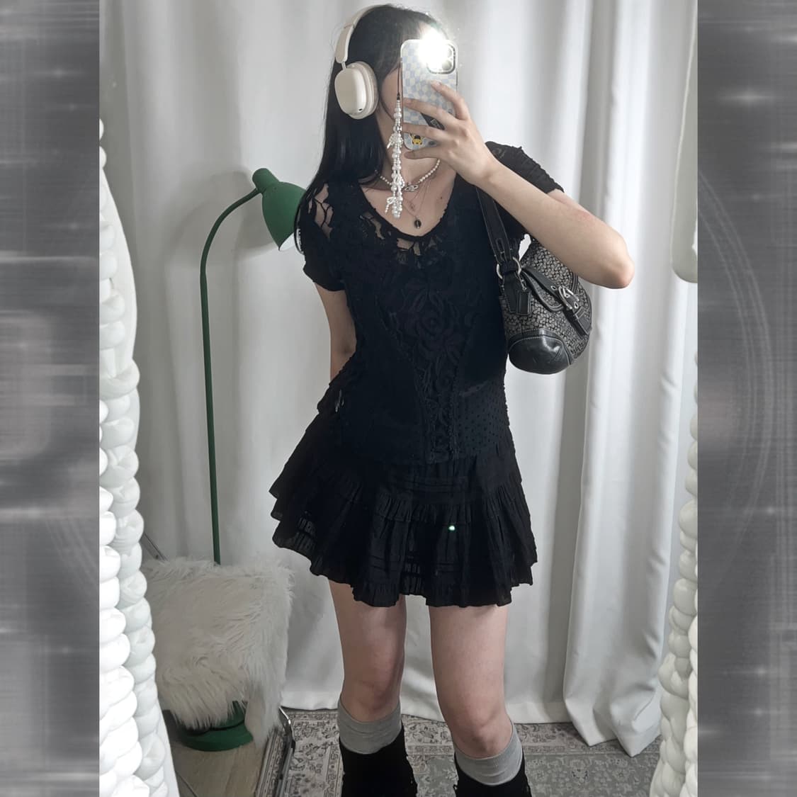 블랙 레이스 반팔 티셔츠 상품이미지1
