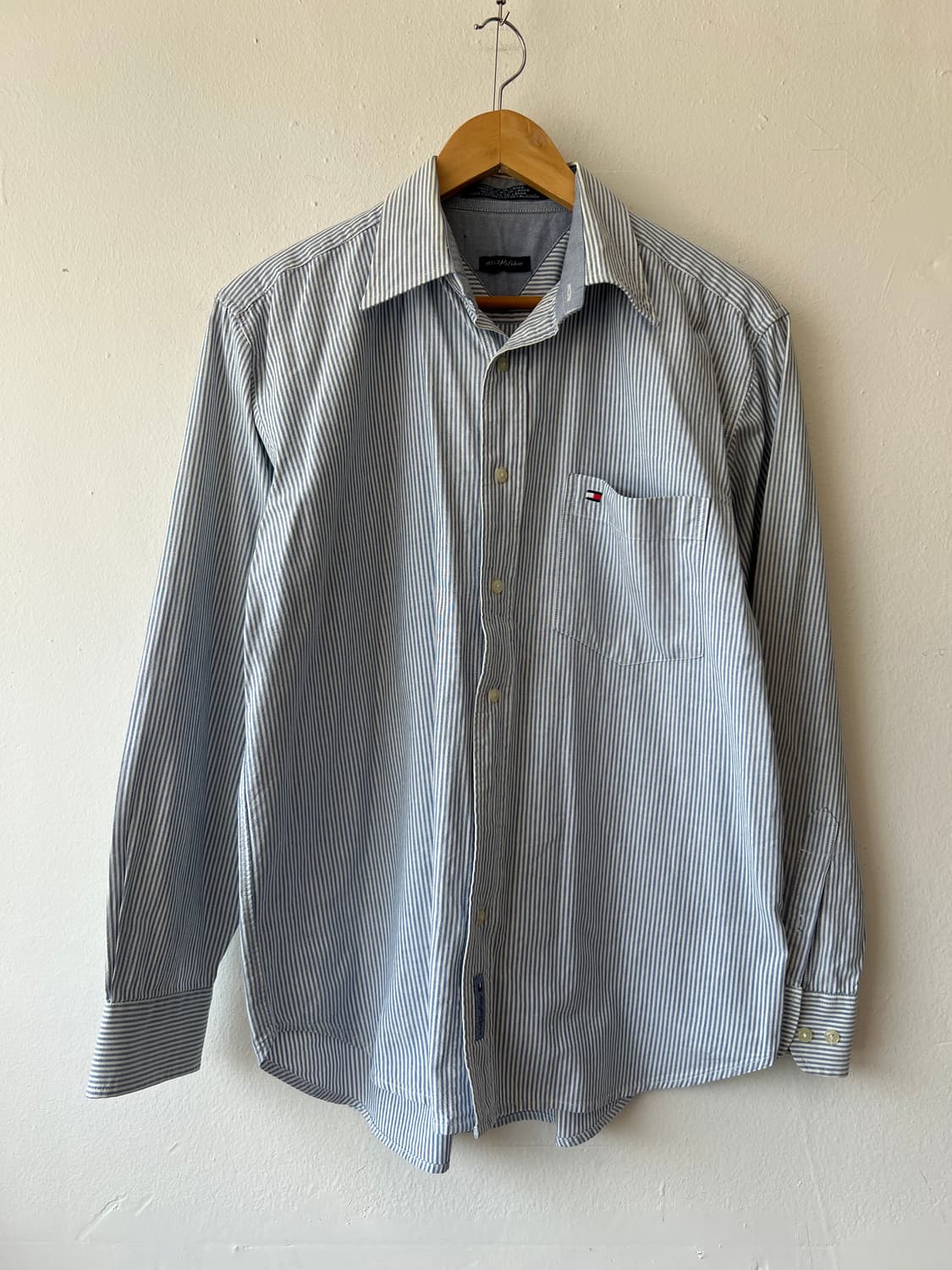 타미힐피거 남성 블루 스트라이프 코튼긴팔셔츠 상품이미지2