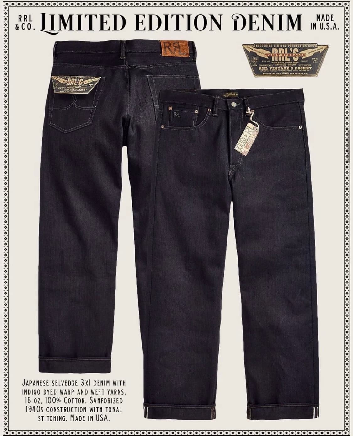 RRL 더블알엘 리미티드 에디션 인디고 빈티지 포켓 진 34/32 상품이미지1