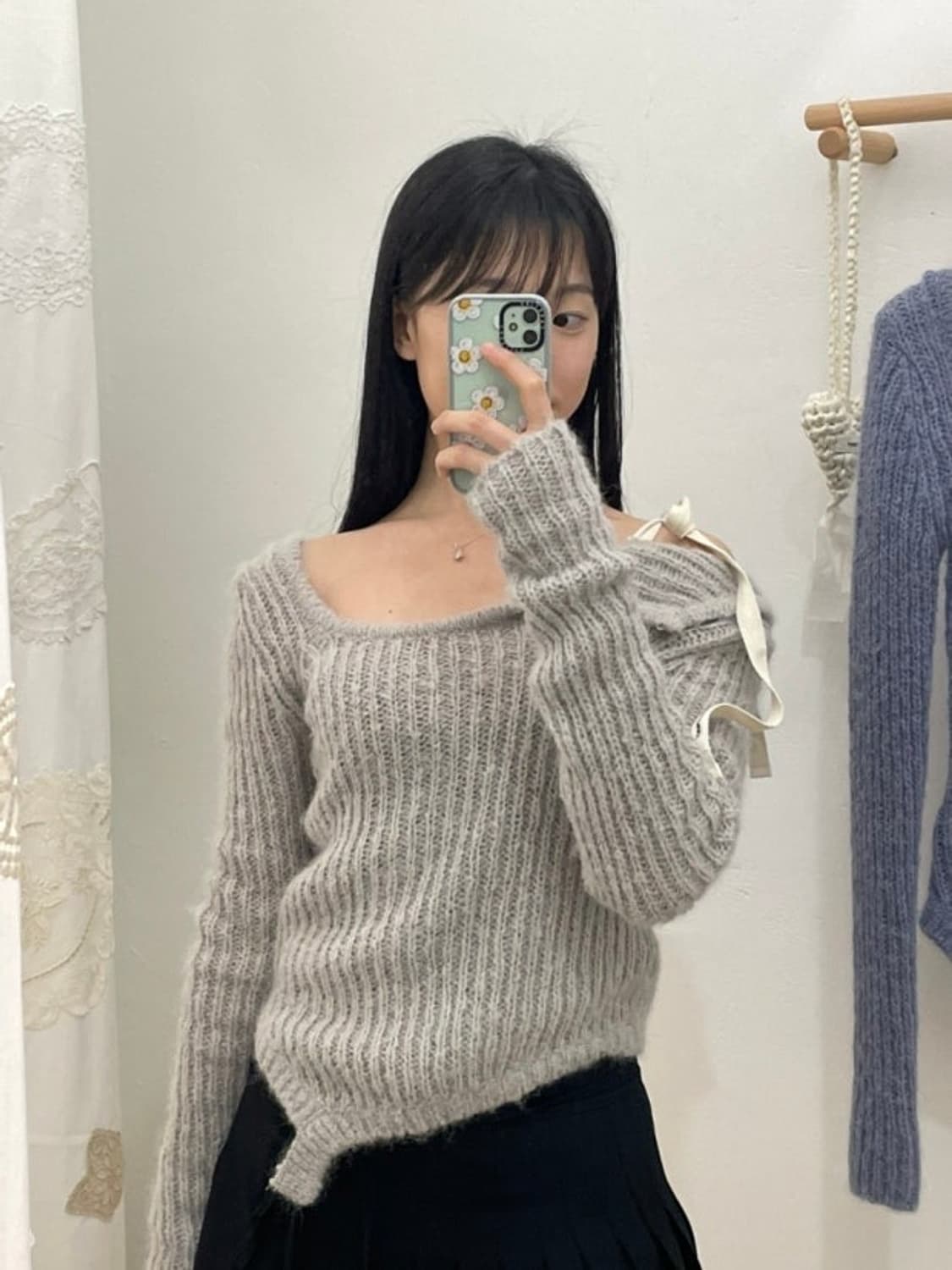 텍O) 글로니 아이사 니트 탑 포그 그레이 M 상품이미지2